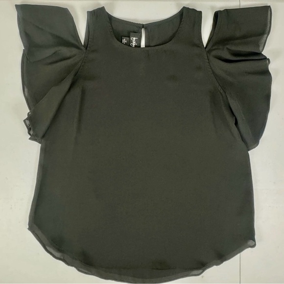 By & By Womens Juniors Cold Shoulder Black Flowy Goth Witchy Blouse Top Size S - Picture 3 of 4